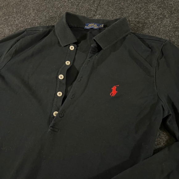 Polo Ralph Lauren Tops - Polo Ralph Lauren Long Sleeve Polo Womens Medium Black Red Pony Logo Classic